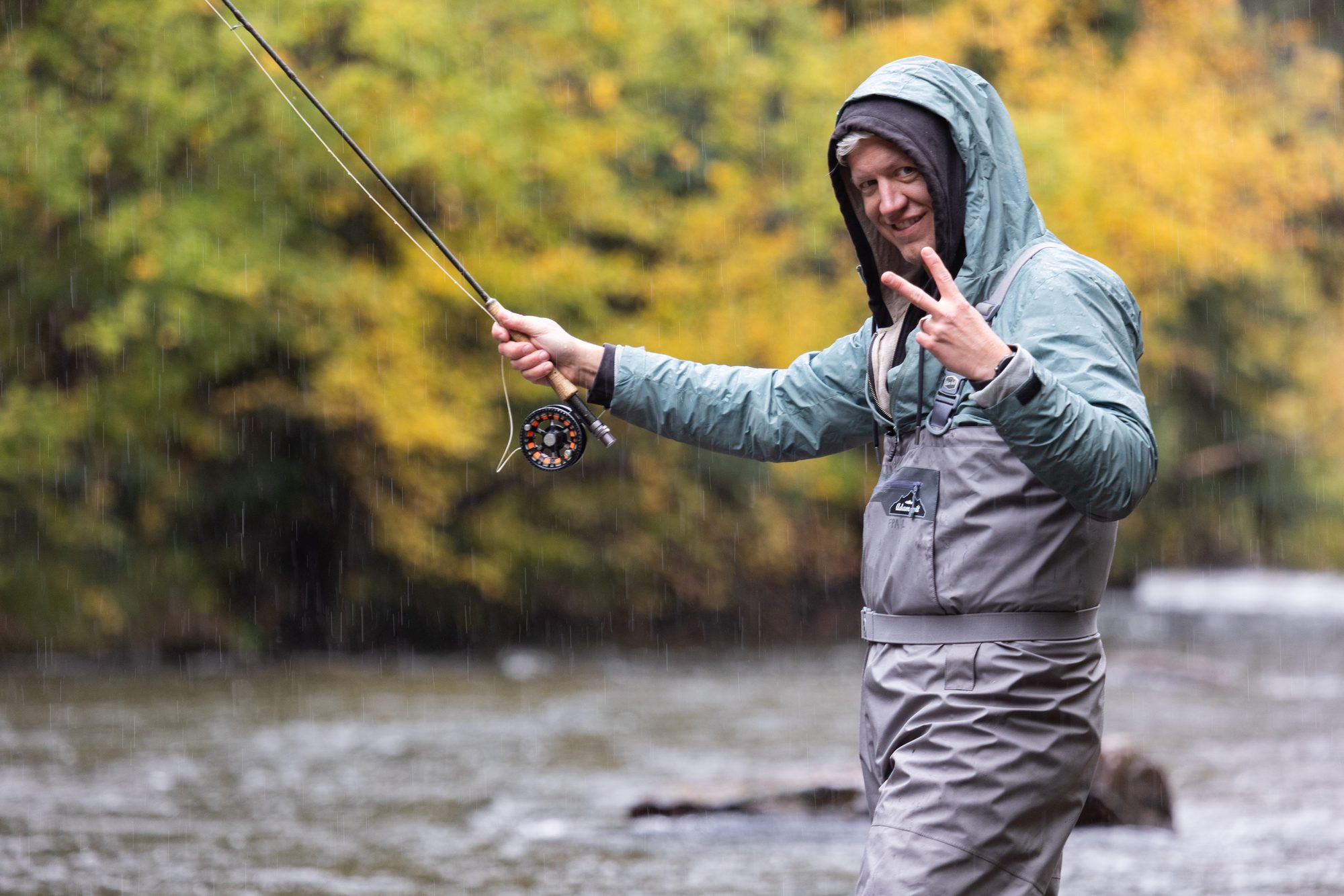 Fly fishing in the rain
